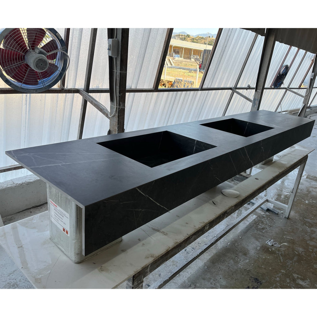 HANDCRAFTED PIETRA GREY HIGH ENGINEERED PORCELAIN DOUBLE SINK (ES-171)