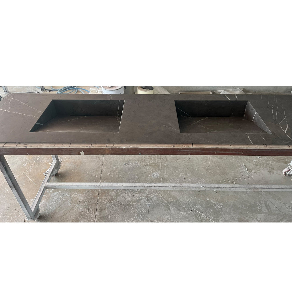 HANDCRAFTED PIETRA GREY HIGH ENGINEERED PORCELAIN DOUBLE SINK (ES-171)