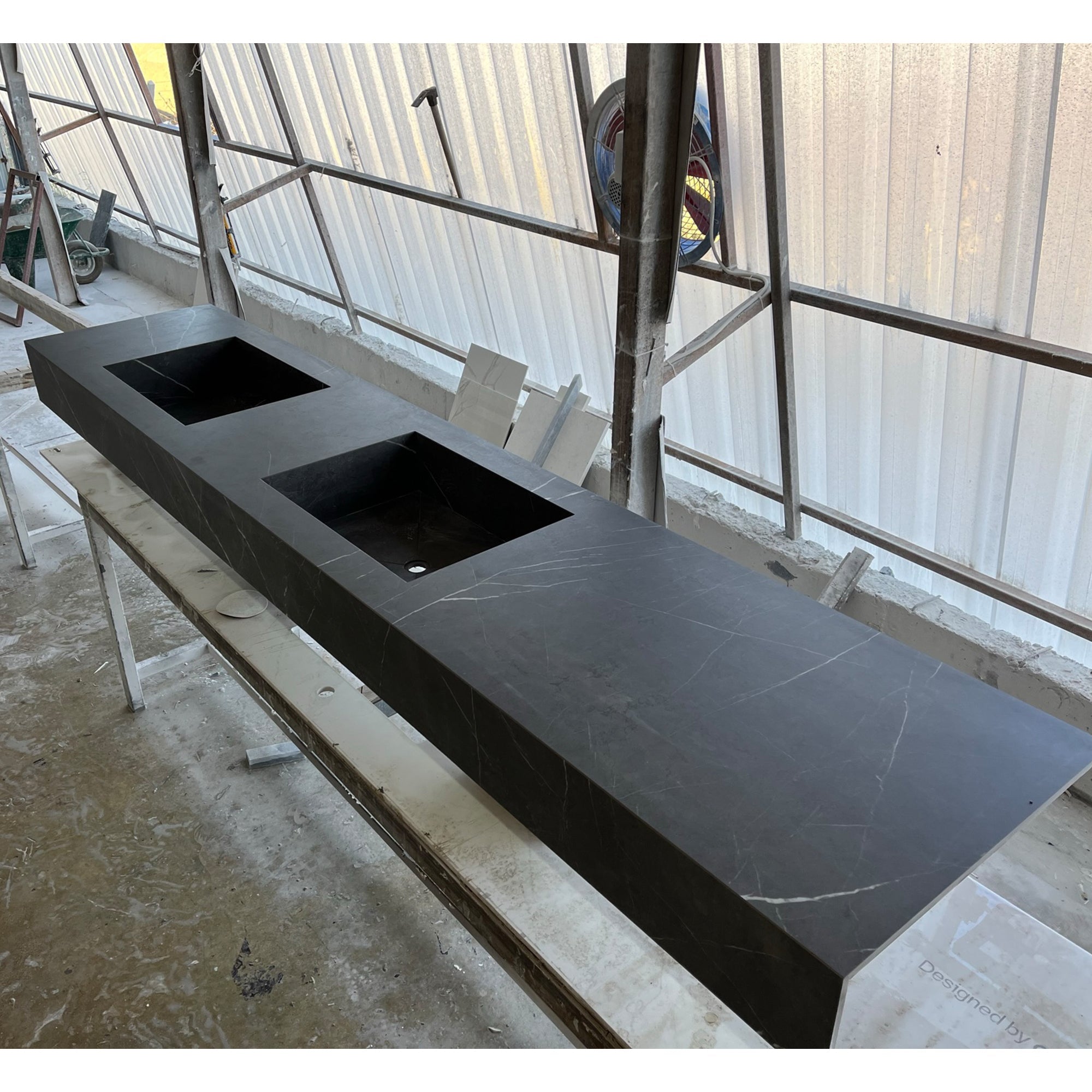 HANDCRAFTED PIETRA GREY HIGH ENGINEERED PORCELAIN DOUBLE SINK (ES-171)