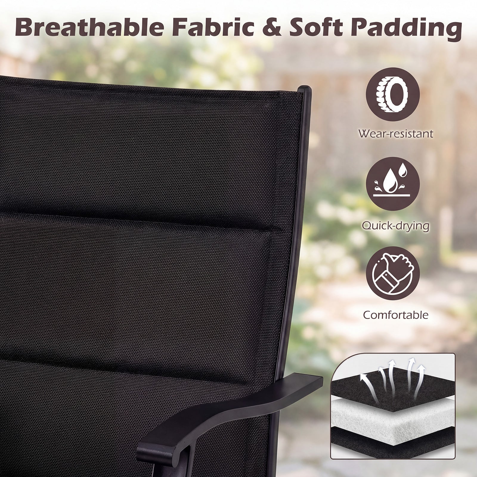 Padded Patio Swivel Chairs Set of 2 Ergonomic Outdoor Dining Chairs with Breathable Fabric