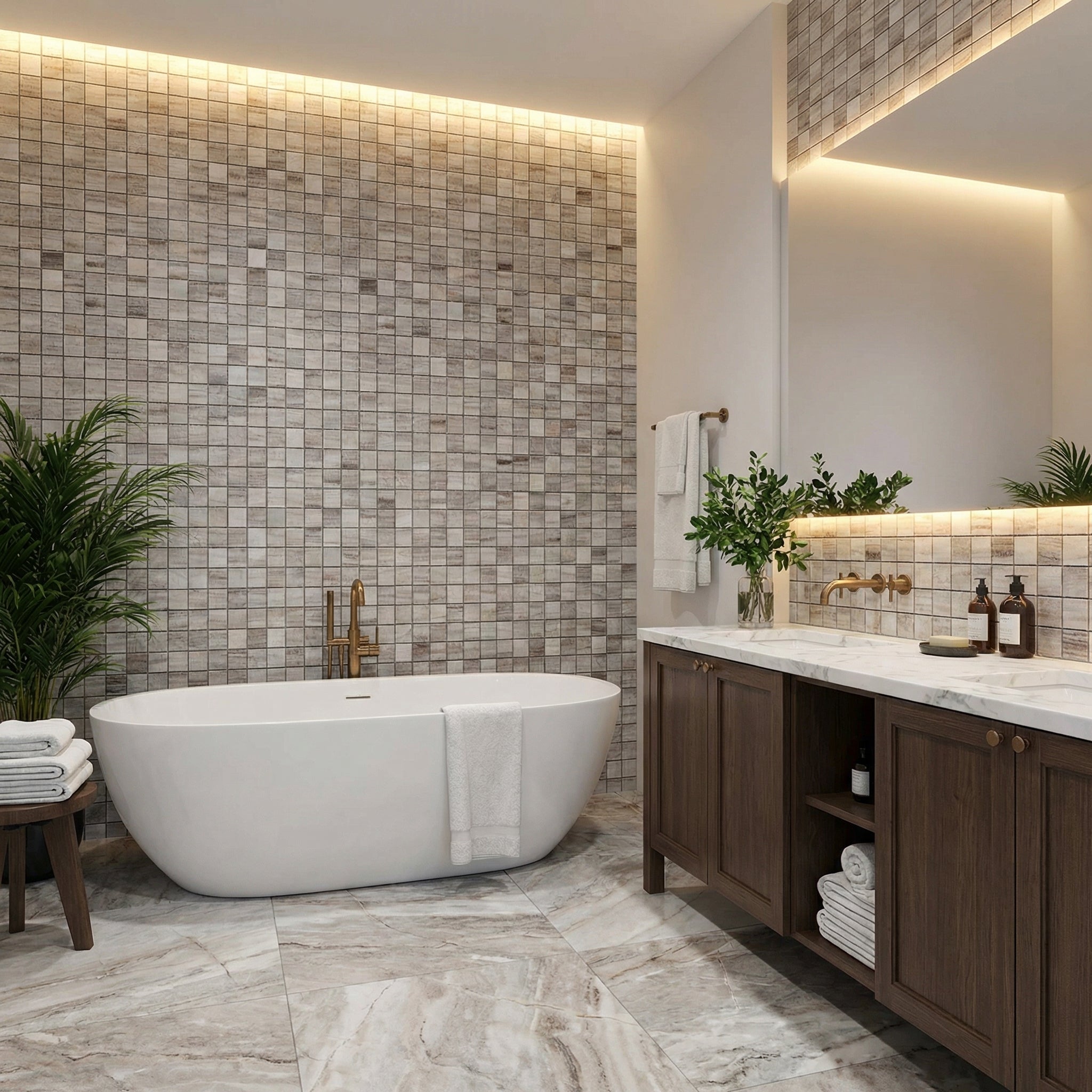 Palissandro Marble 2"x2" Honed on 12" x 12" Mesh Mosaic Tile