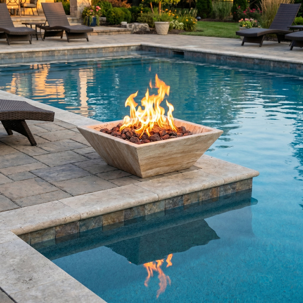 Patara Beige Vein-cut Travertine Natural Stone Fire Pit