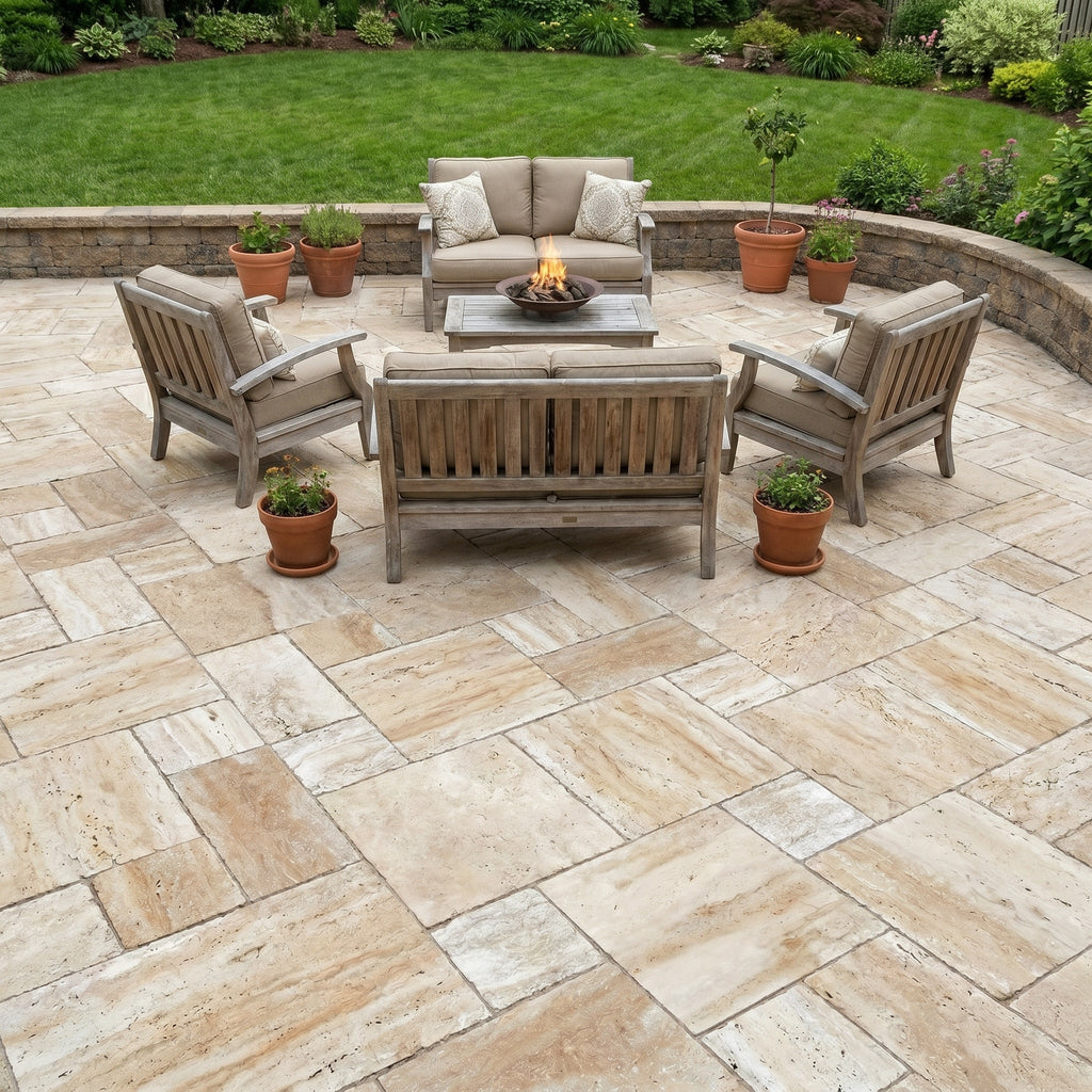 Patara Beige Vein-cut Tumbled Travertine Pavers