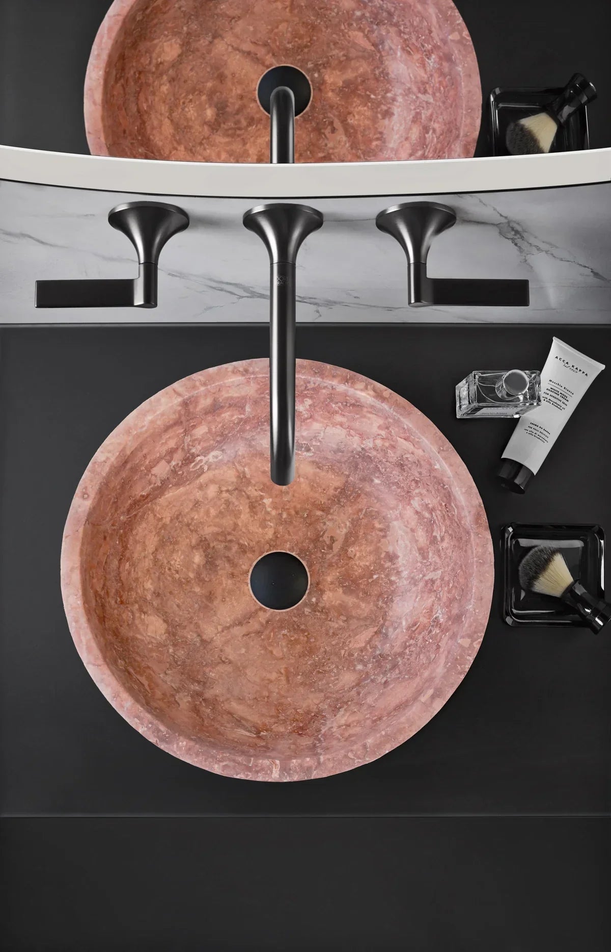 Red Travertine Natural Stone Round Above Vanity Bathroom Sink Honed/Matte (D)16" (H)6" READY TO SHIP