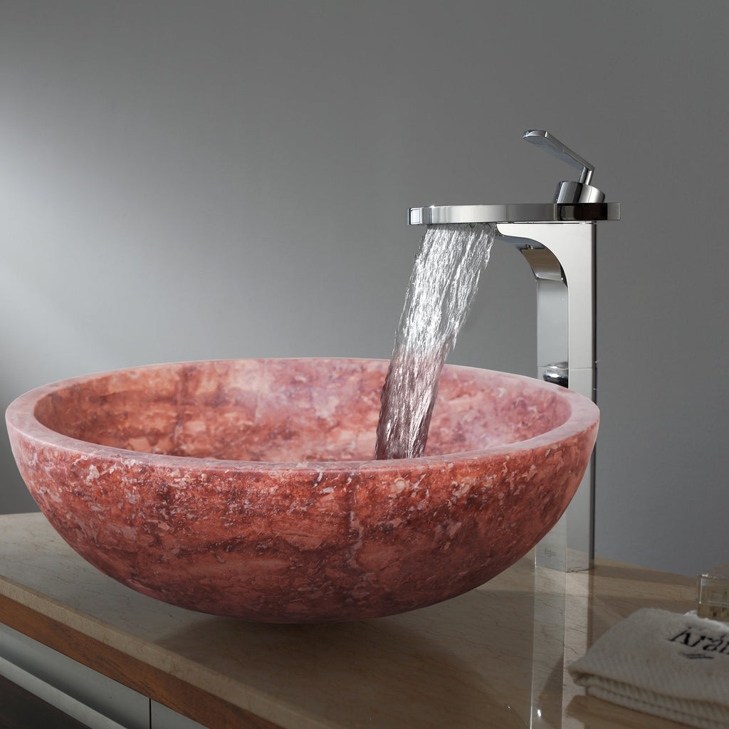 Red Travertine Natural Stone Round Above Vanity Bathroom Sink Honed/Matte (D)16" (H)6" READY TO SHIP