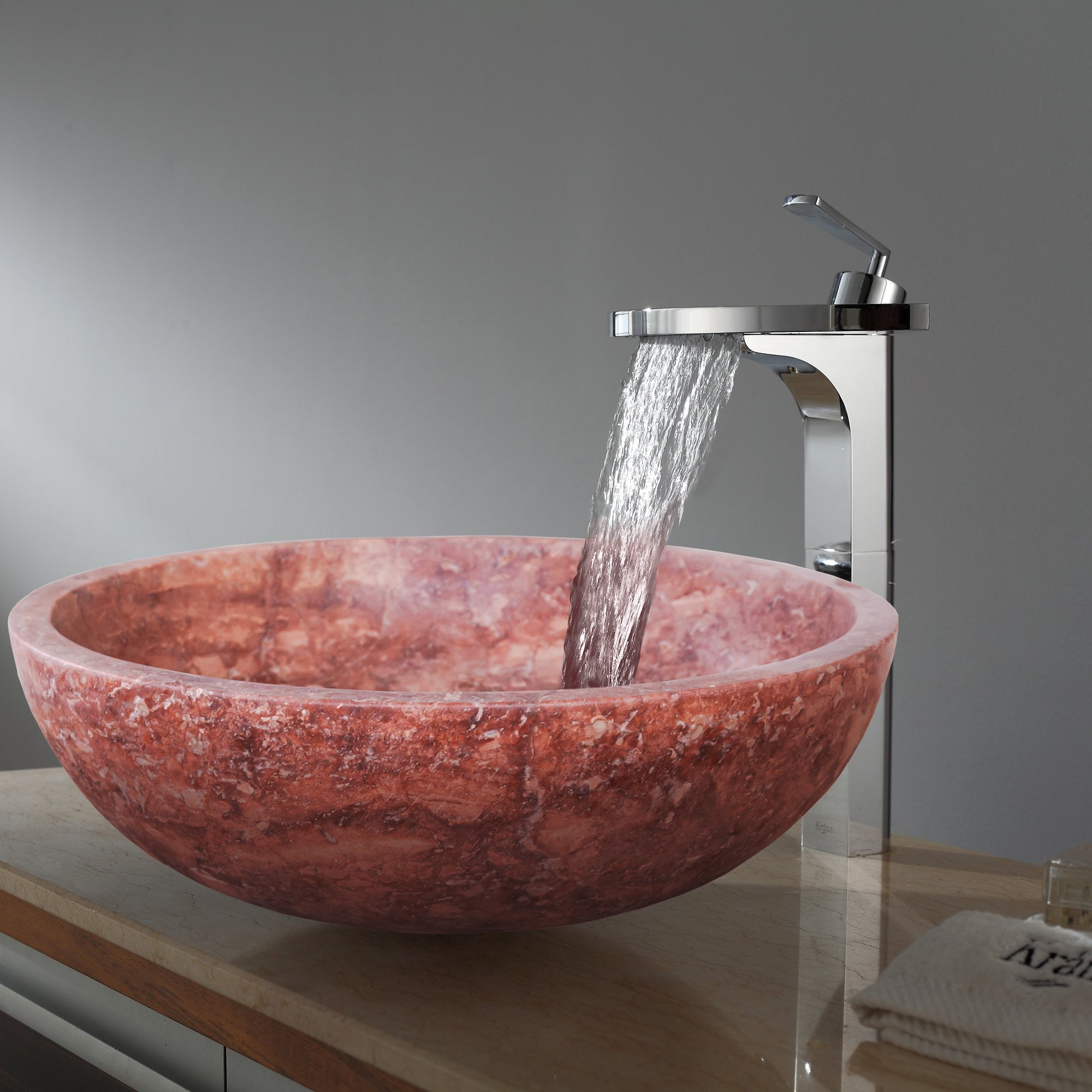 Red Travertine Natural Stone Round Above Vanity Bathroom Sink Honed/Matte (D)16" (H)6" READY TO SHIP