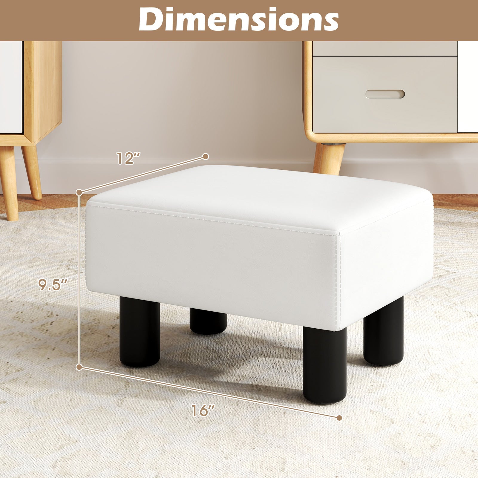 Small PU Leather Rectangular Seat Ottoman Footstool