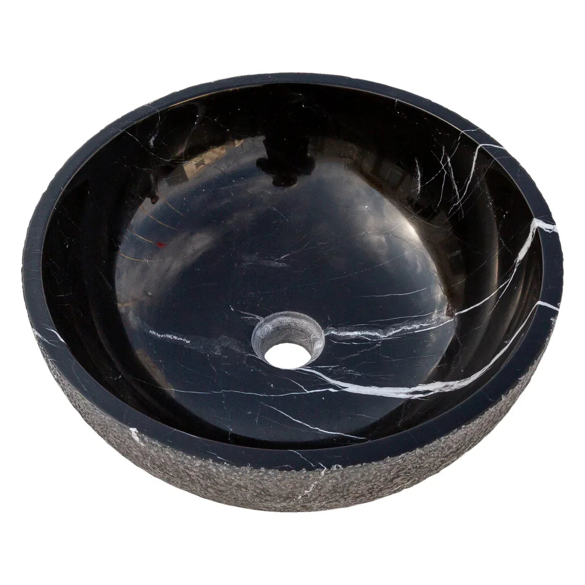 Toros Black Marble Above-Vanity Bathroom Vessel Sink Rough Exterior (D)16" (H)6" - In Stock