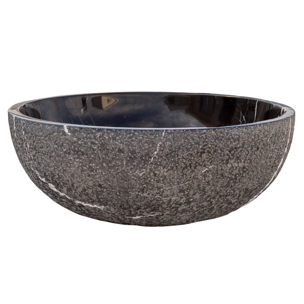 Toros Black Marble Above-Vanity Bathroom Vessel Sink Rough Exterior (D)16" (H)6" - In Stock