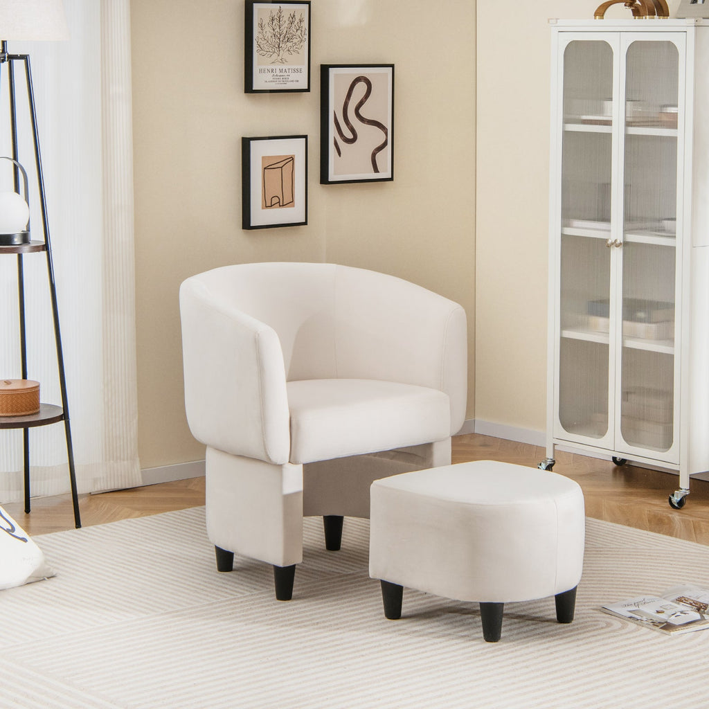 Upholstered Velvet Barrel Chair with Ottoman