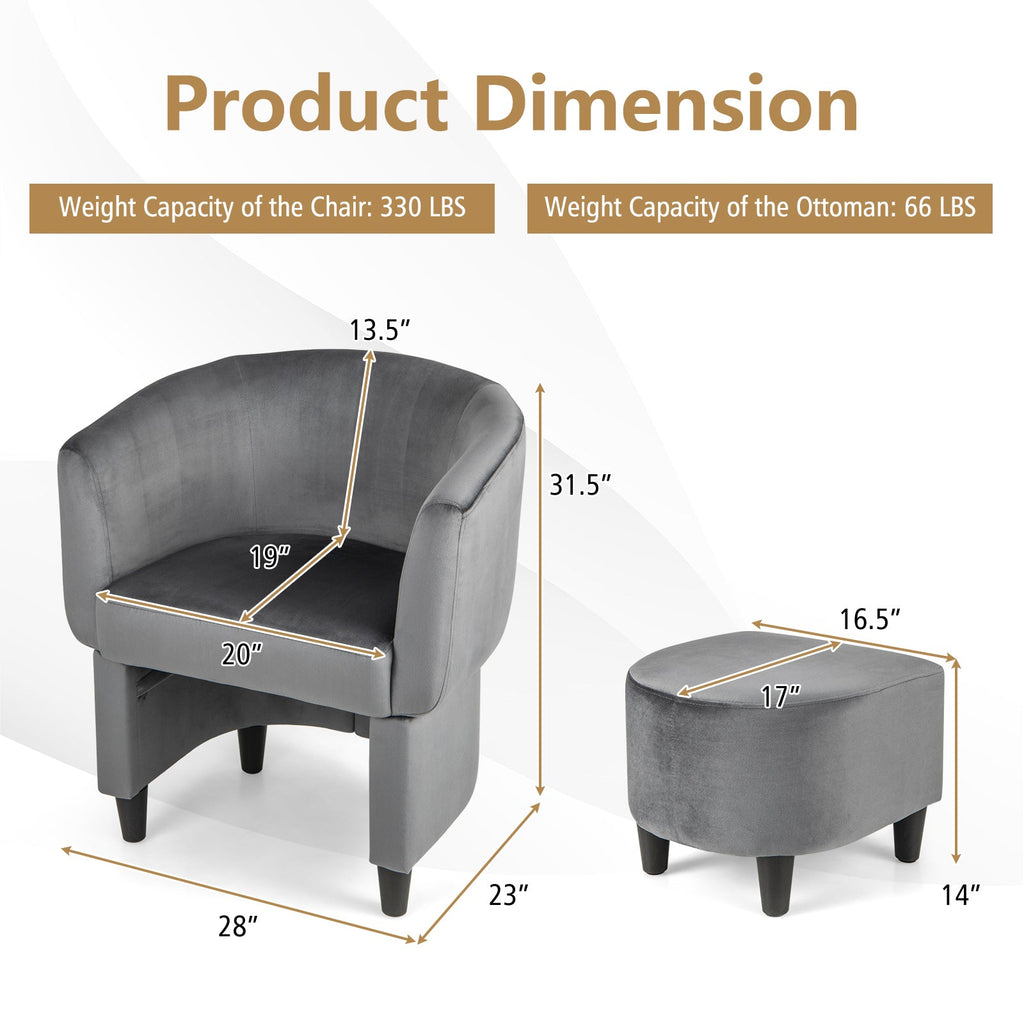 Upholstered Velvet Barrel Chair with Ottoman