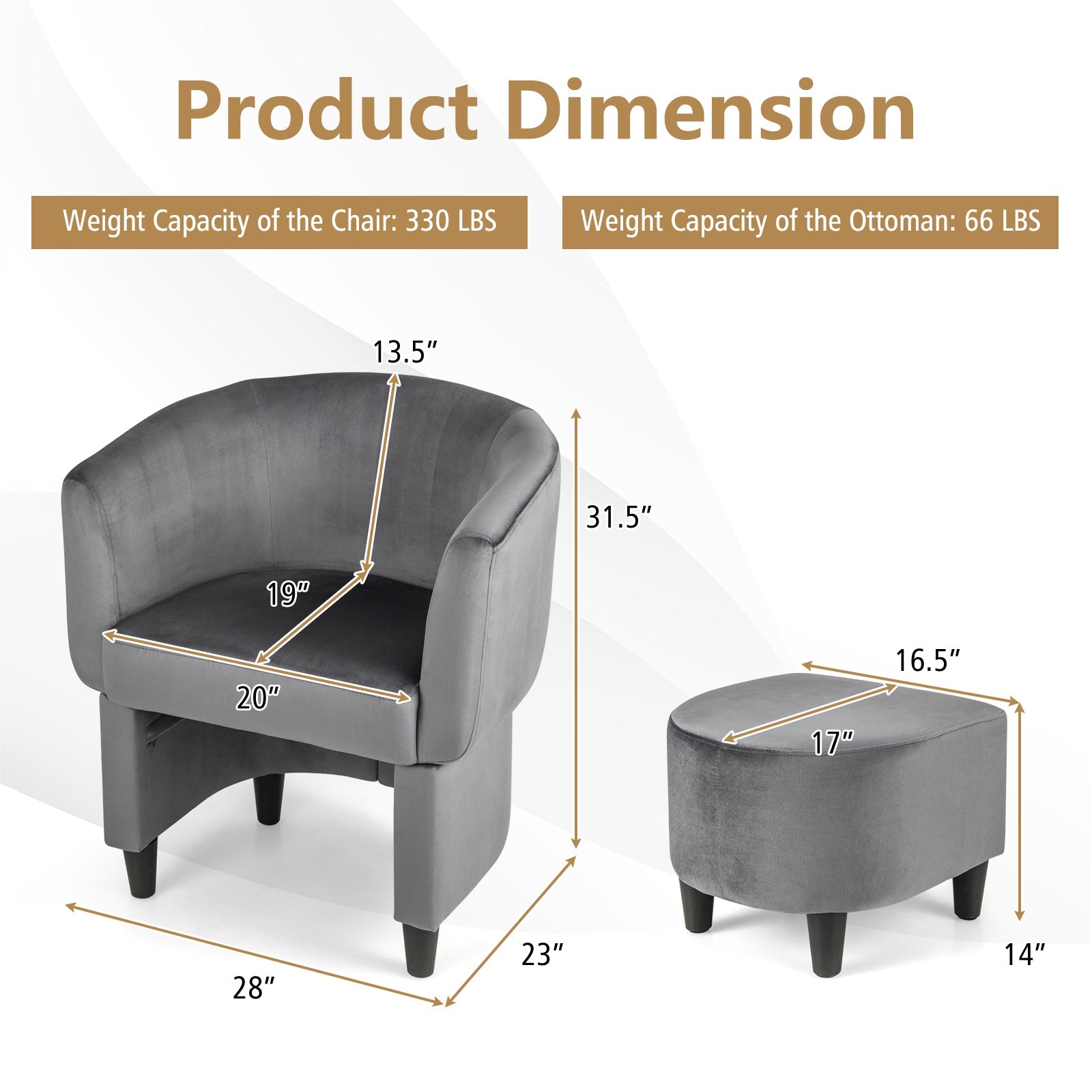 Upholstered Velvet Barrel Chair with Ottoman
