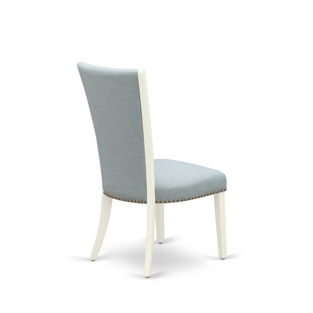 5-Piece Wood Dining Set with Blue Upholstered Chairs
