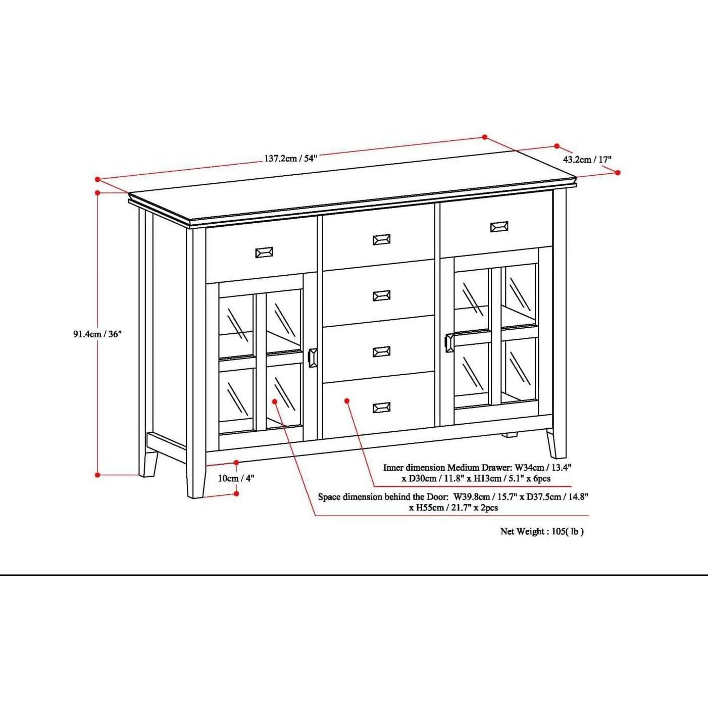 Chestnut Brown Contemporary Sideboard With Glass Doors