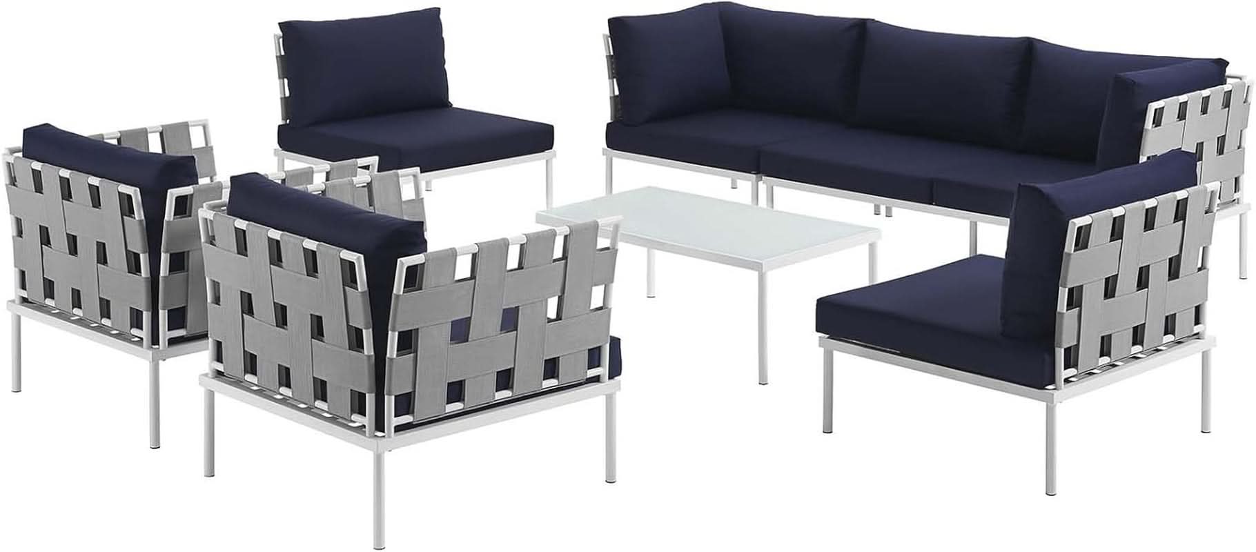 Aluminum Patio Sectional Sofa Set 8 Piece White Navy