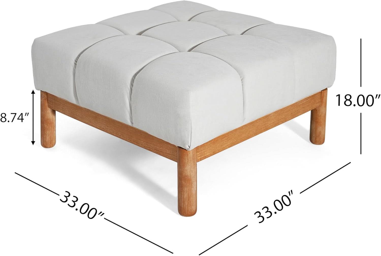 Square White Upholstered Ottoman Featuring Dense Foam