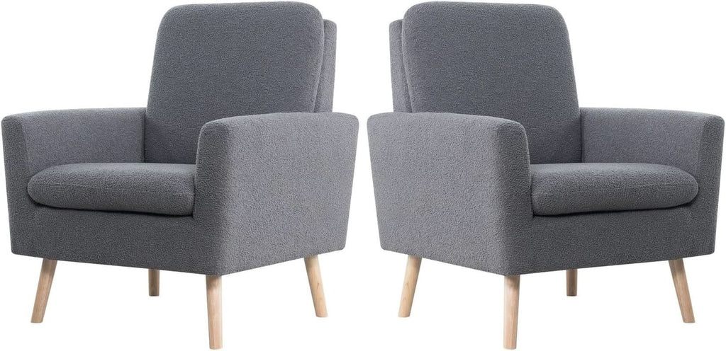 Gray Mid Century Modern Plush Upholstered Armchair