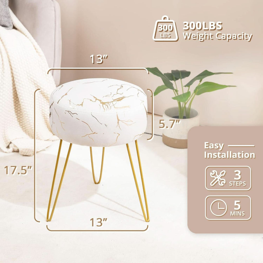Gold Velvet Lux Vanity Stool 18Inch Round Plush Ottoman
