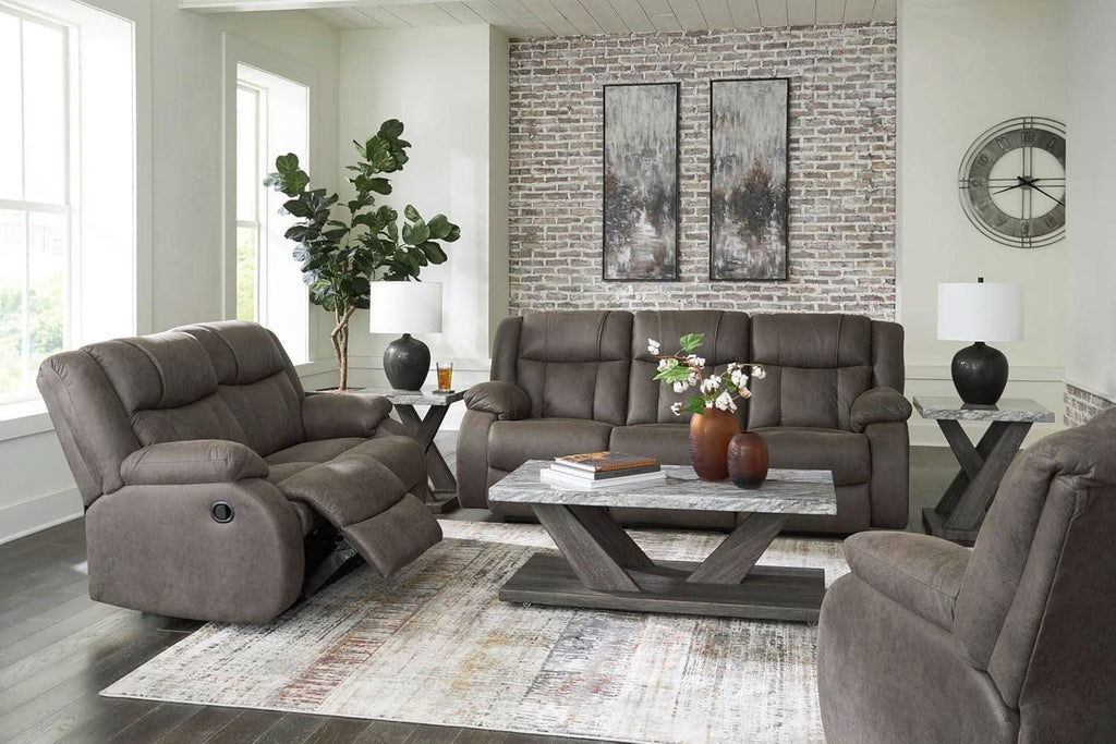 Contemporary Gray Faux Leather Manual Reclining Sofa