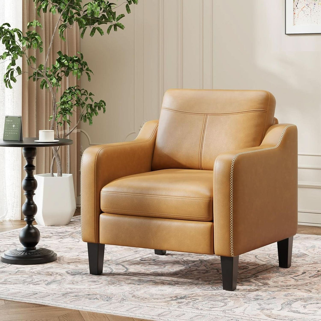 Brown PU Leather Accent Armchair With Removable Cushions
