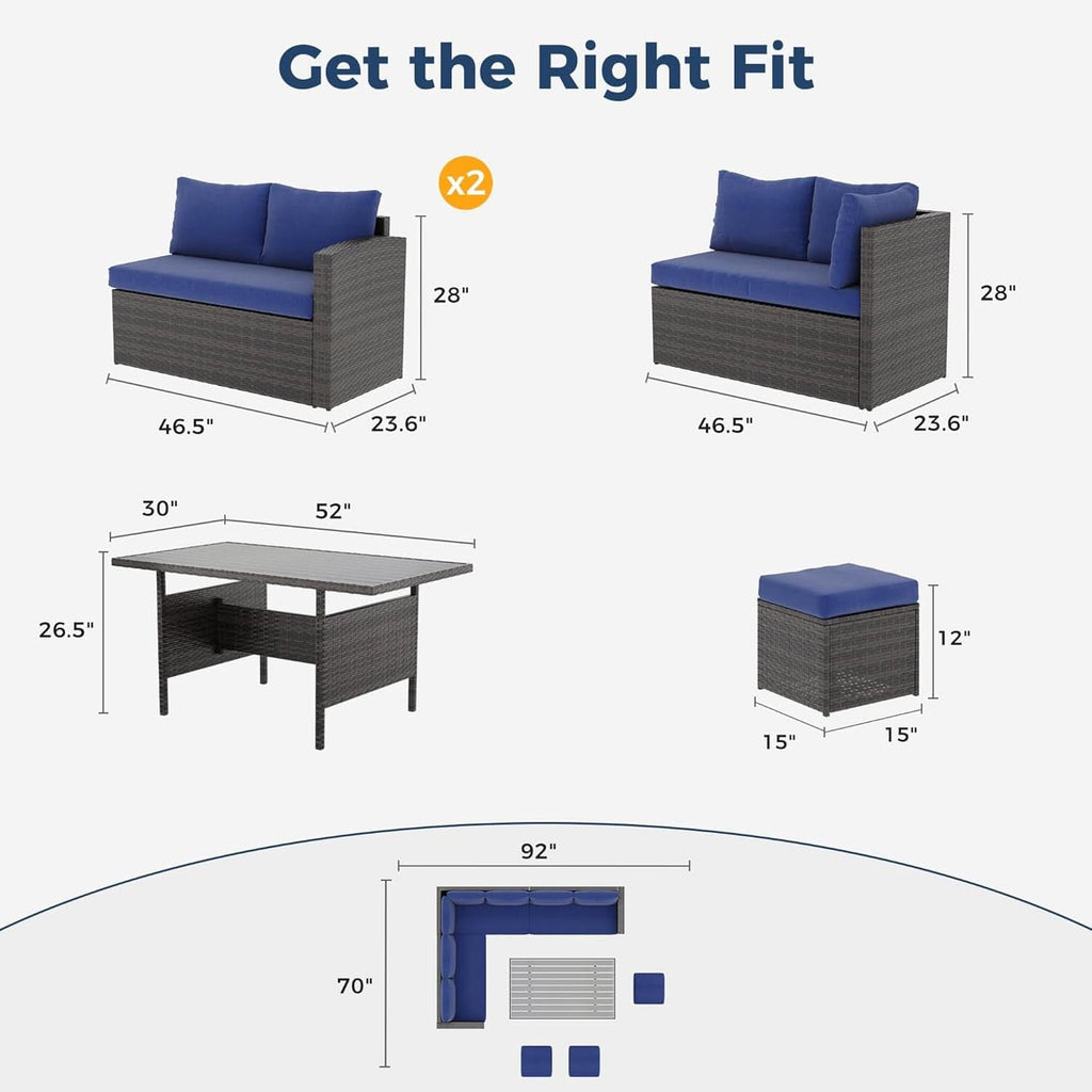 Blue 7 Piece Outdoor Patio Furniture Set With Table Chairs