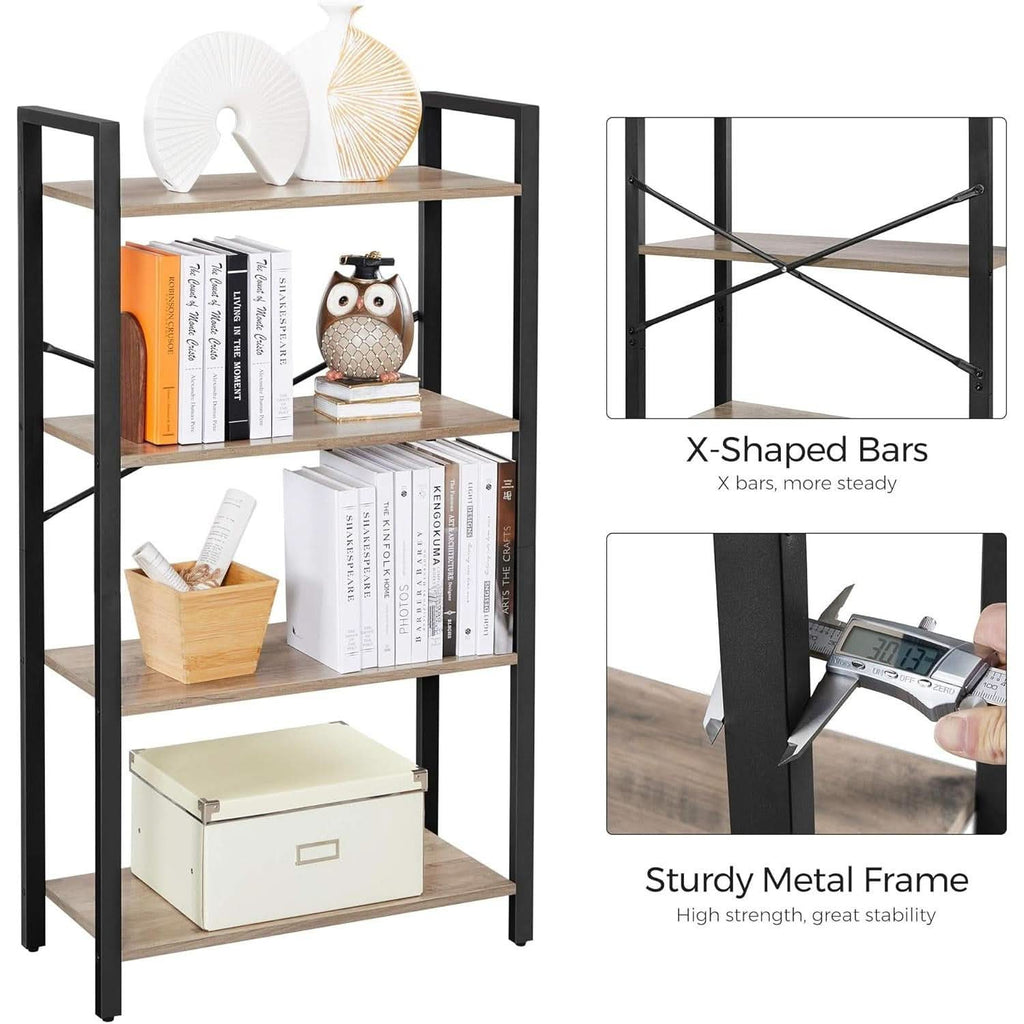 Four Tier Tall Bookshelf With Steel Frame Greige Black