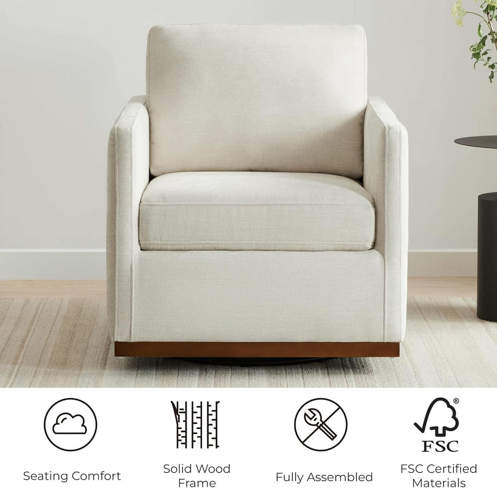 Swivel Linen Accent Armchair Mid Century Modern 360 Swivel