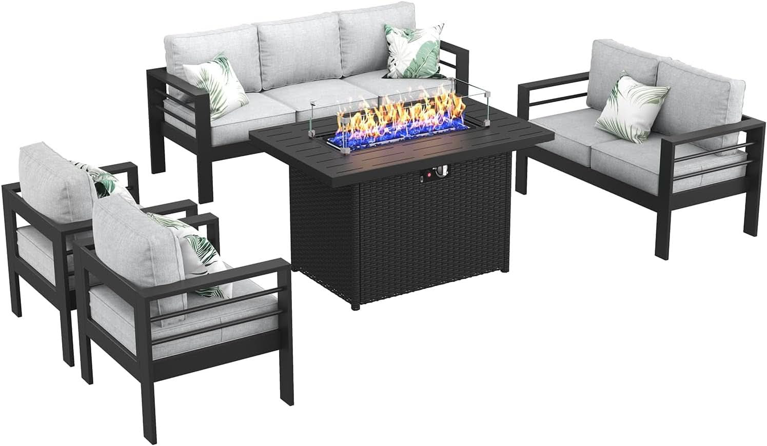 Aluminum 5 Piece Patio Furniture Set With Fire Pit Table