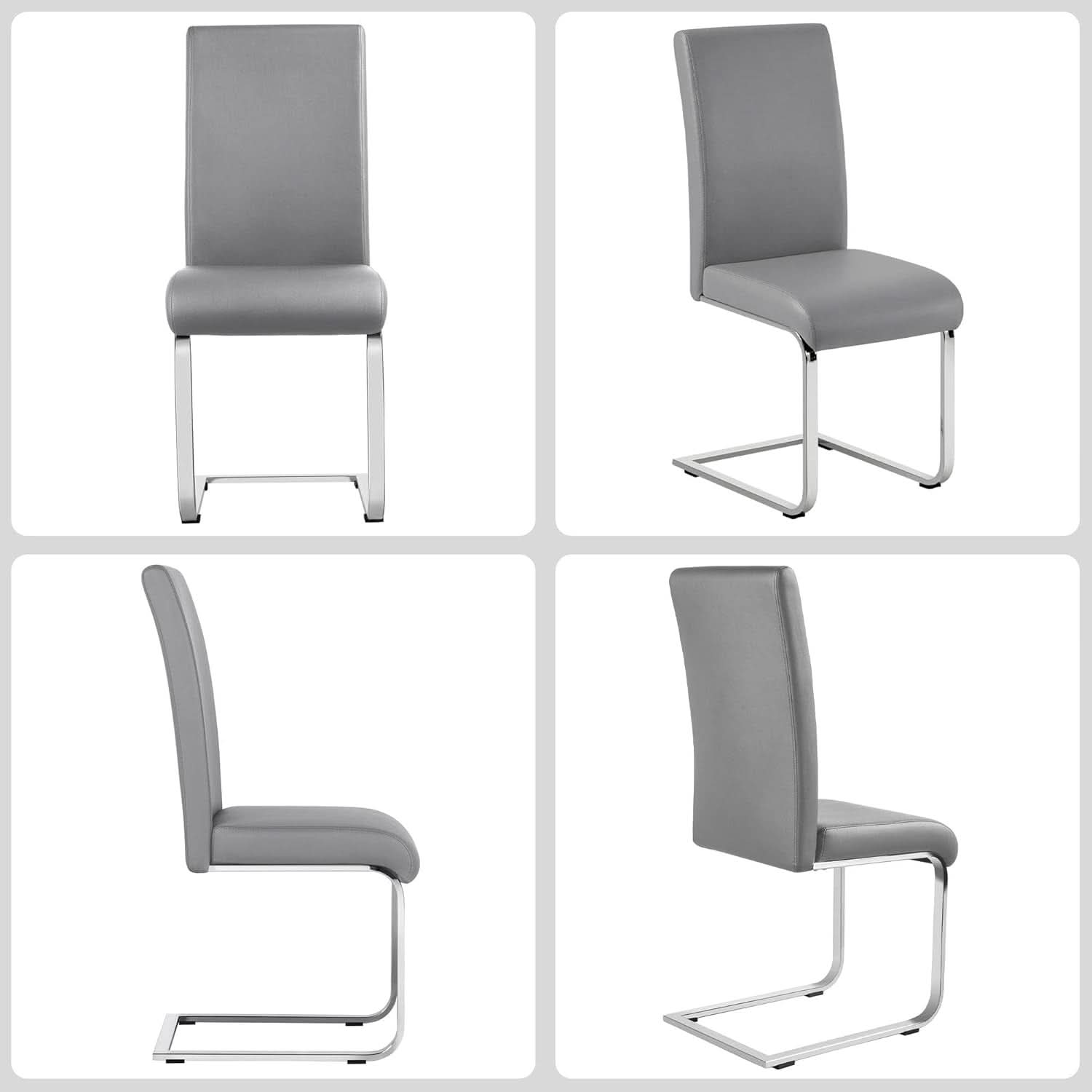 Gray PU Leather Dining Chairs For Kitchen Set Of 2