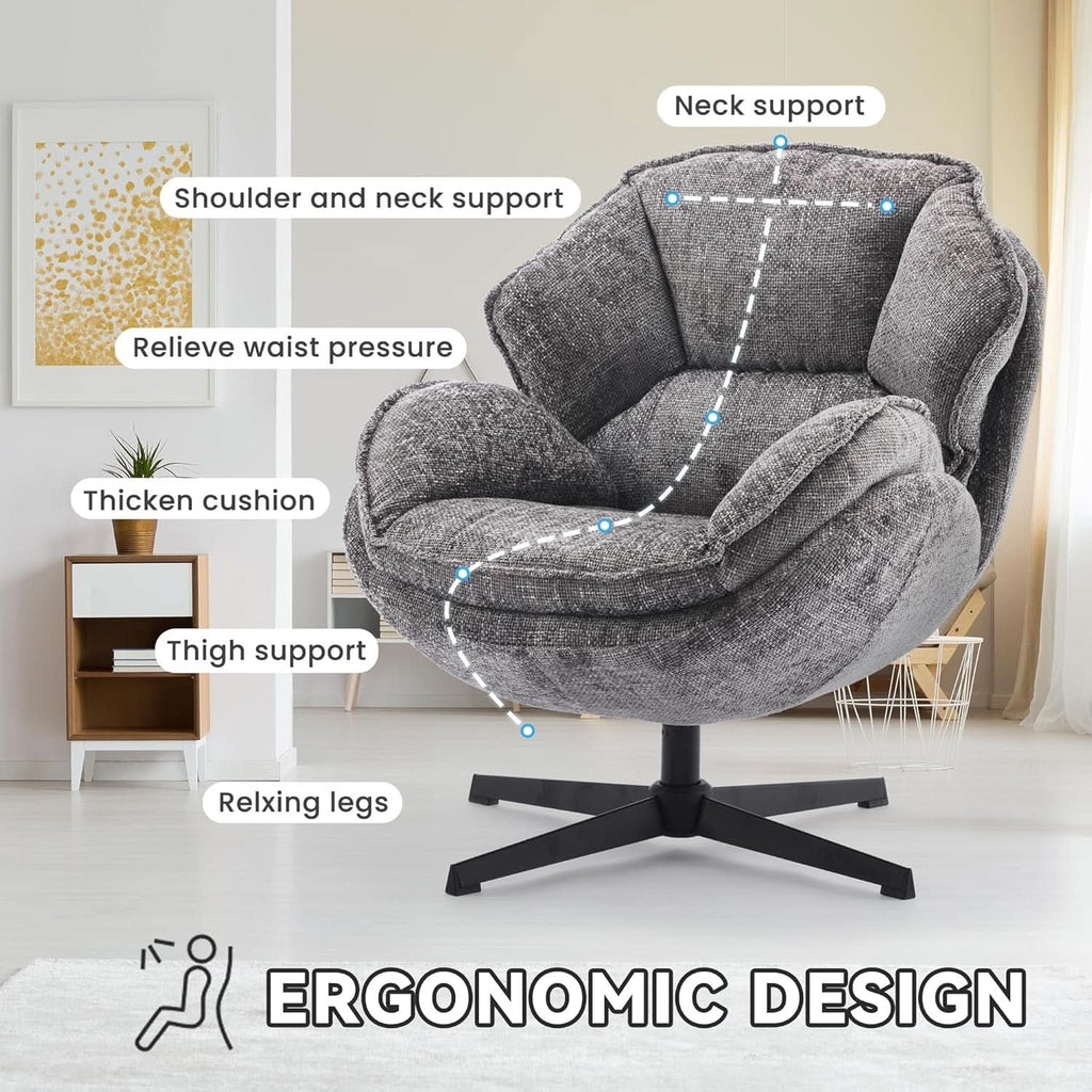 Gray Swivel Upholstered Accent Chair With Metal Legs