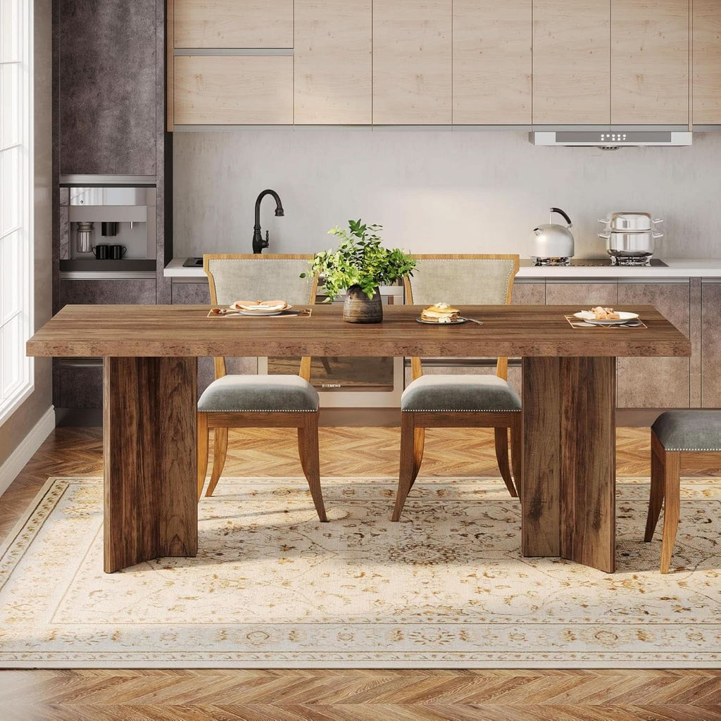 63 Inch Farmhouse Dining Table Vintage Brown Elegant
