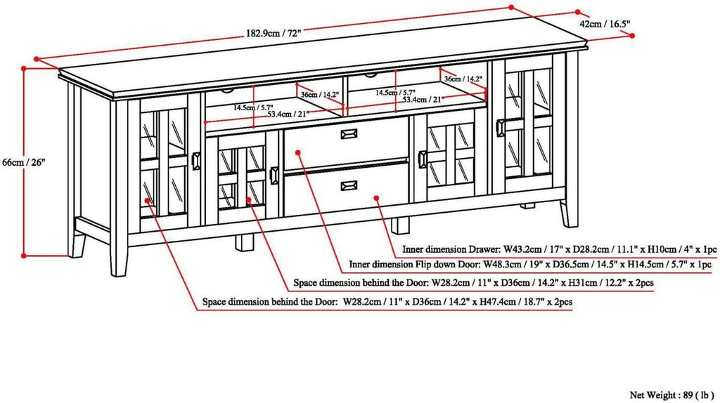 72 Inch Solid Wood TV Stand In Black For 80 Inch TVs