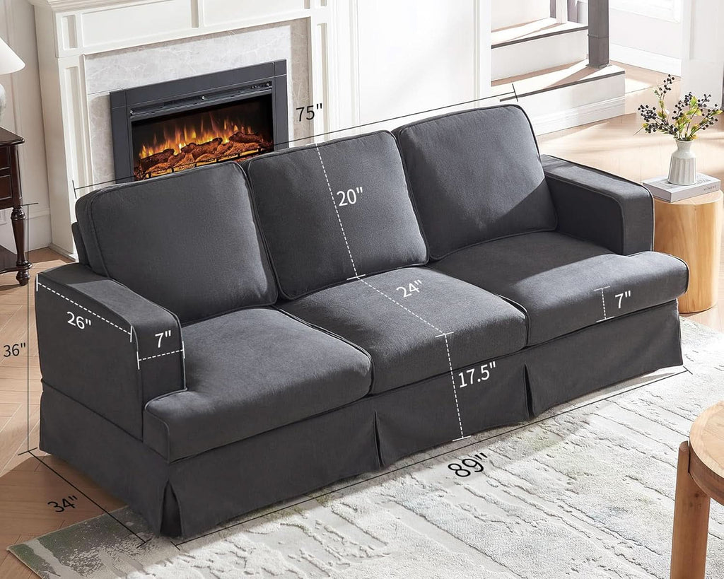 89-Inch Slipcovered Linen Grey Sofa
