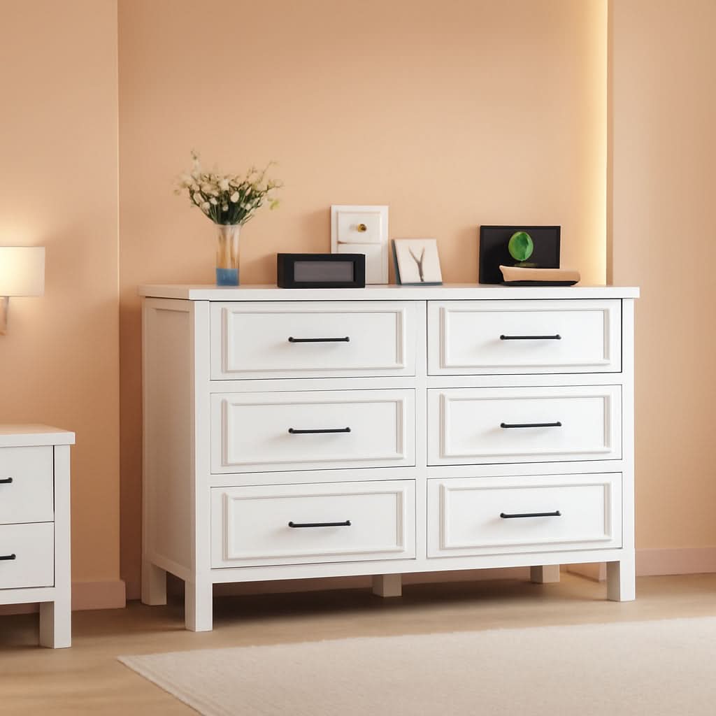 White 6 Drawer Dresser With Built In Power Outlet Chest