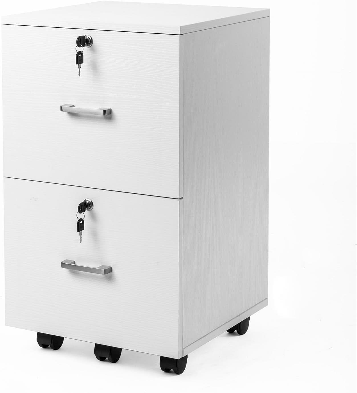 2 Drawer Locking File Cabinet For Letter Size Folders With Tabs, Mobile Under Desk