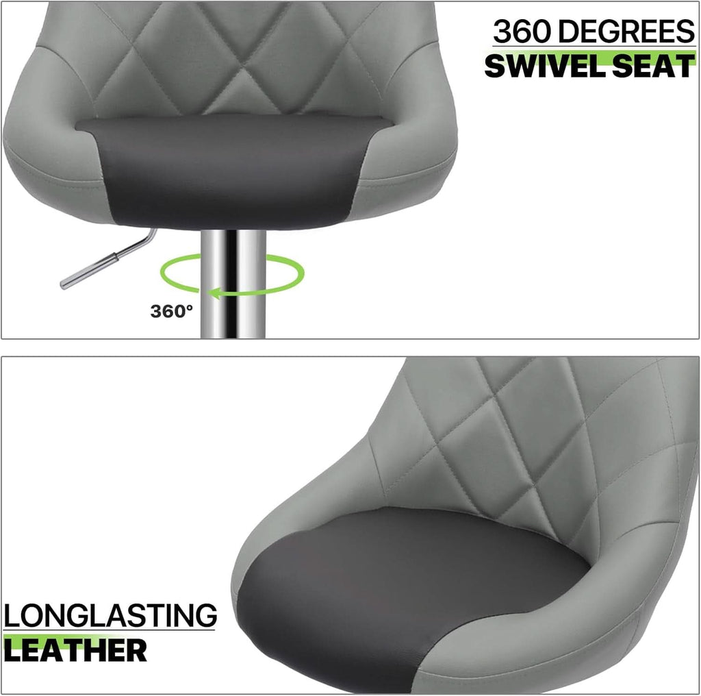 Height Adjustable Grey PU Leather Bar Stools Set Of 2