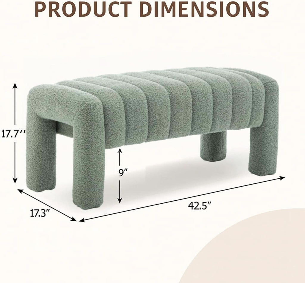 42.5 Inches Upholstered Ottoman Bench Boucle Fabric