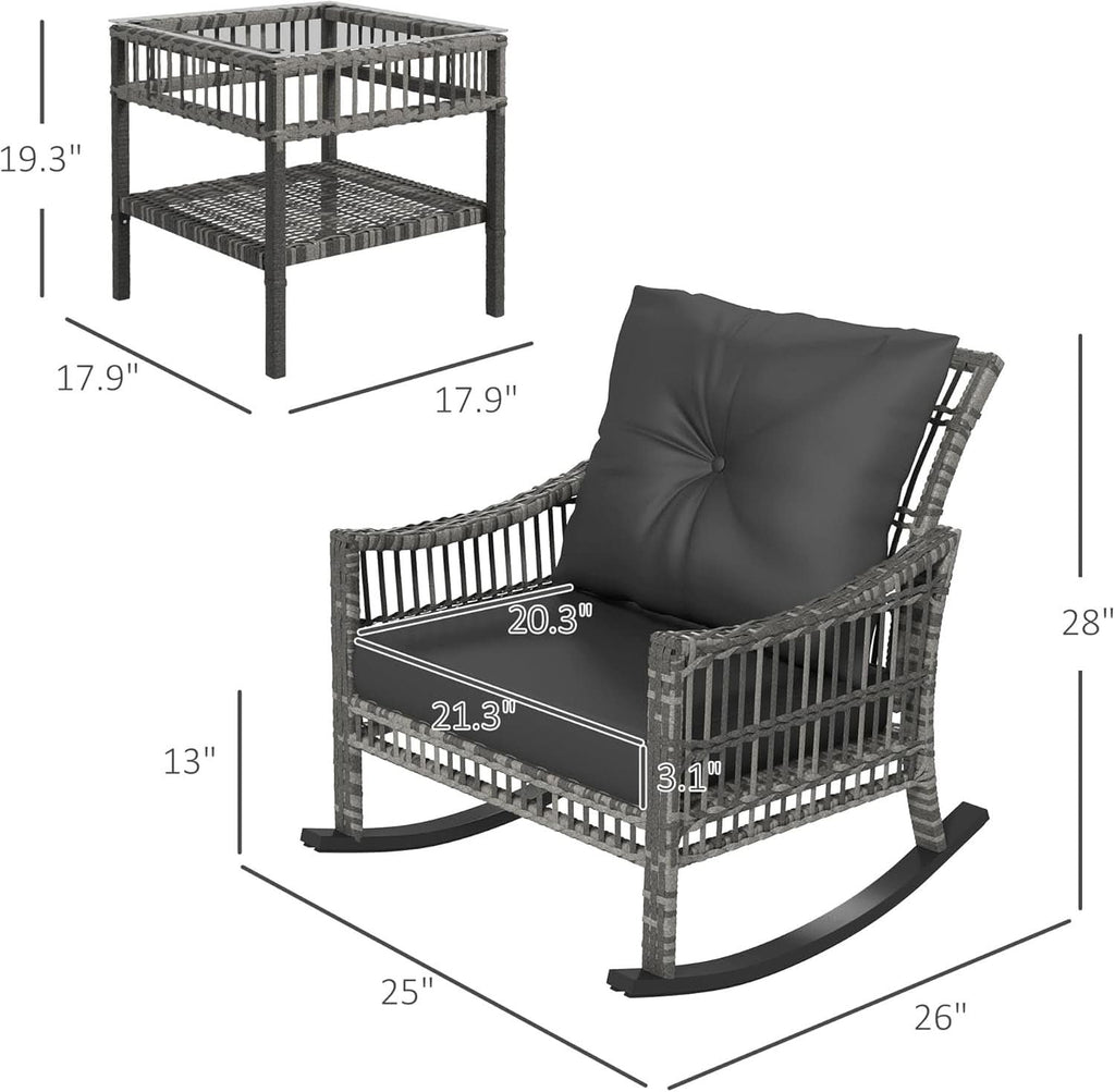 Wicker Outdoor Rocking Chair Set with Storage Table