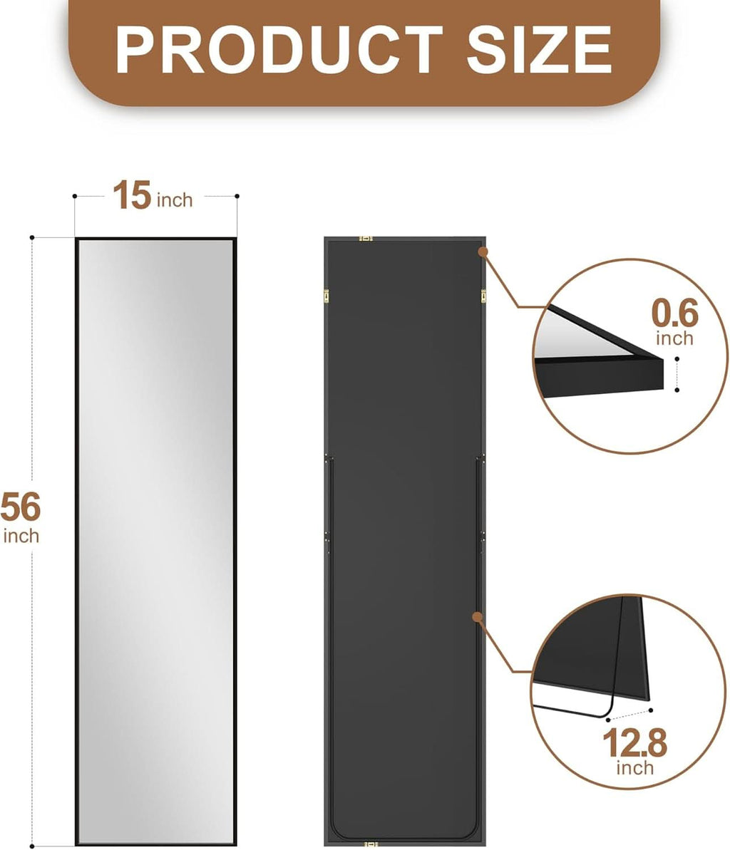 Full Length Floor Mirror 56x15 Inch Black Frame Stand