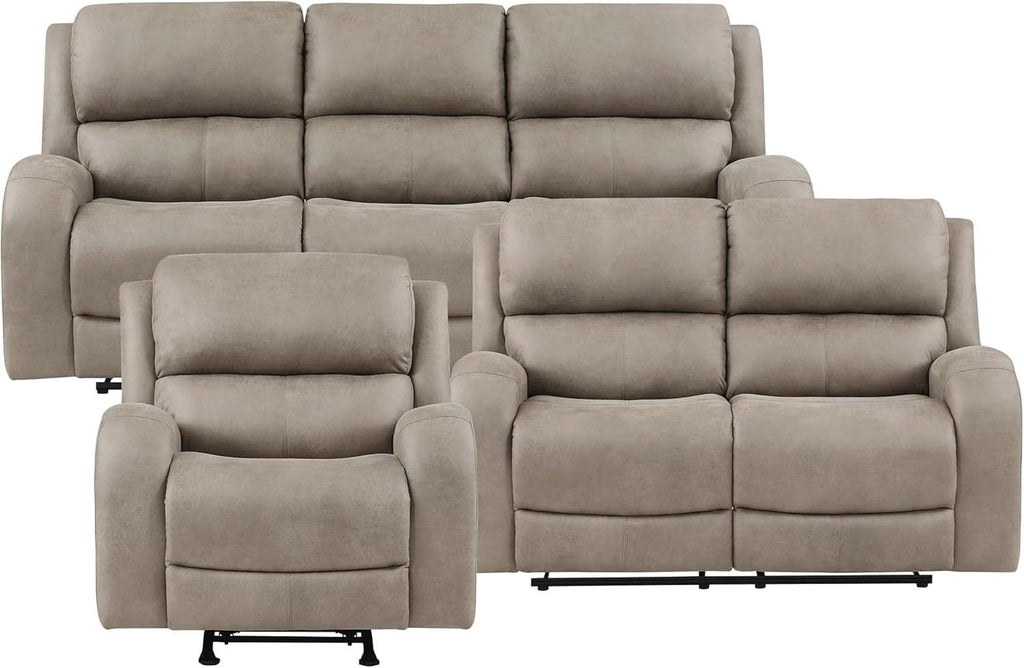 Polished Microfiber Manual Reclining Sofa Set Brown 3 Piece