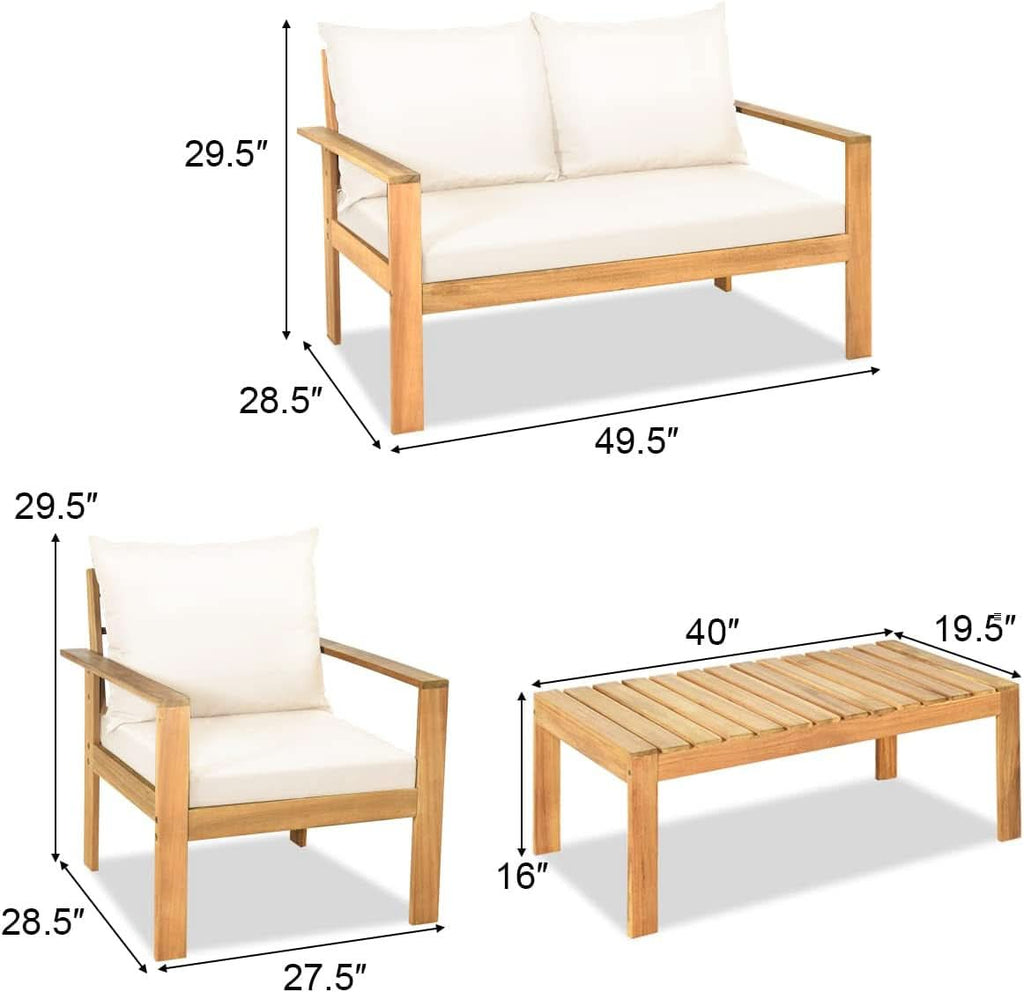 Outdoor Acacia Wood 4-Piece Chat Set Teak Finish Cushions