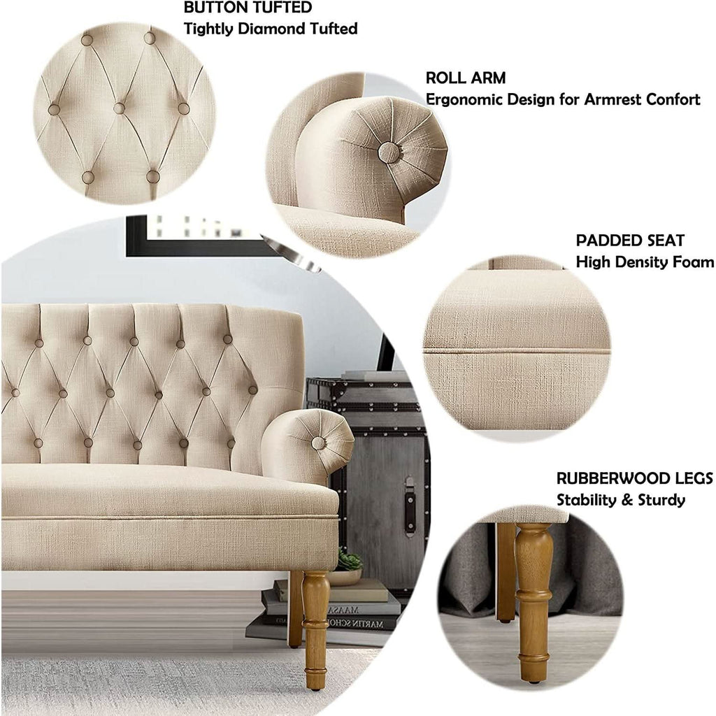 Warm Beige Tufted Loveseat Sofa Modern Living Room