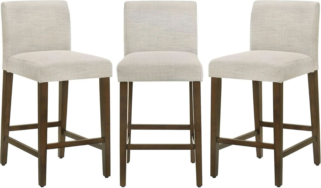 Ivory Upholstered Counter Height Bar Stools Set of Three