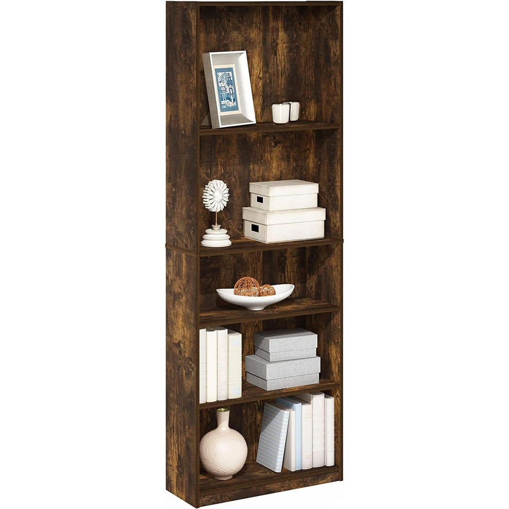 Amber Pine Adjustable 5-Tier Bookcase With Durable Shelves