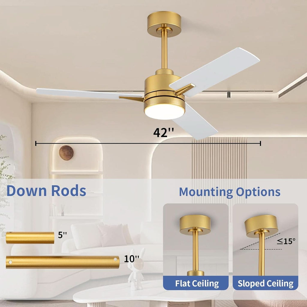 42 Inch Gold Ceiling Fan With Integrated LED Lighting