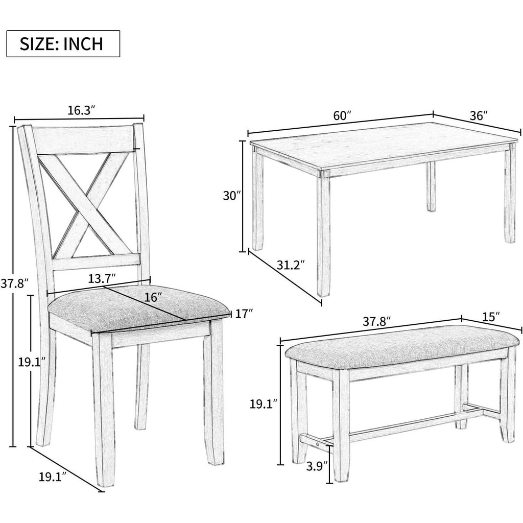 Grey Wooden Rectangular Dining Table Set Of 6 For Home