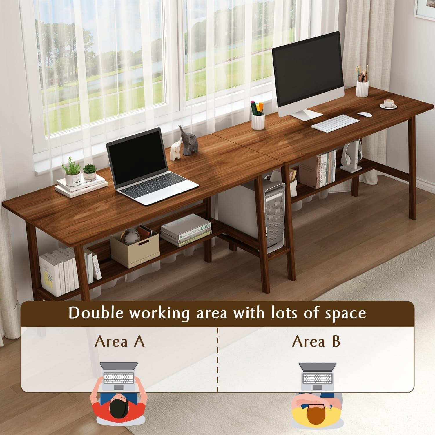 110-Inch Walnut Two-Person Computer Workstation
