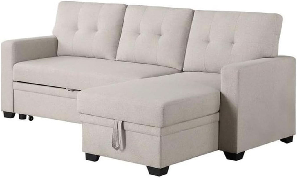 Beige L-Shaped Convertible Sleeper Sectional