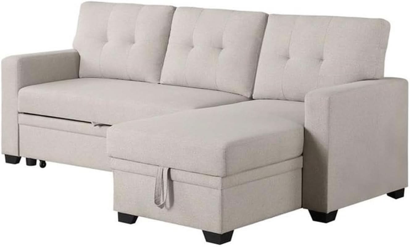 Beige L-Shaped Convertible Sleeper Sectional