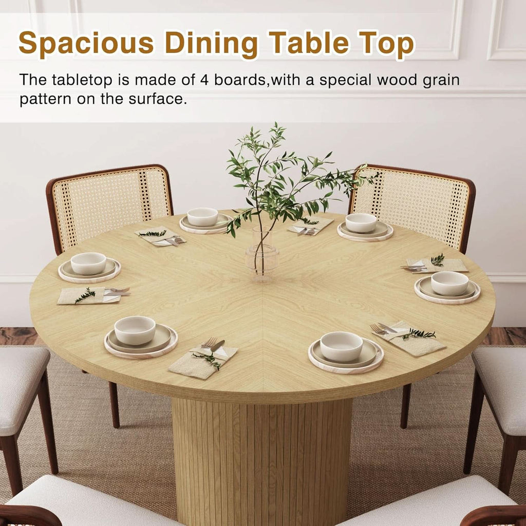 47 Inch Round Dining Table Natural Wood Farmhouse Fluted